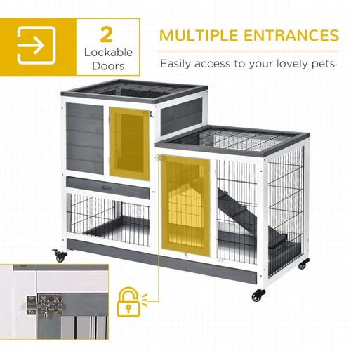 Wooden Rabbit Hutch Elevated Bunny Cage Indoor Small Animal Habitat