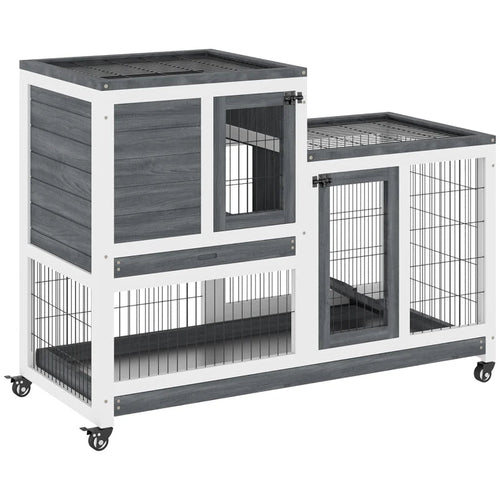 Wooden Rabbit Hutch Elevated Bunny Cage Indoor Small Animal Habitat