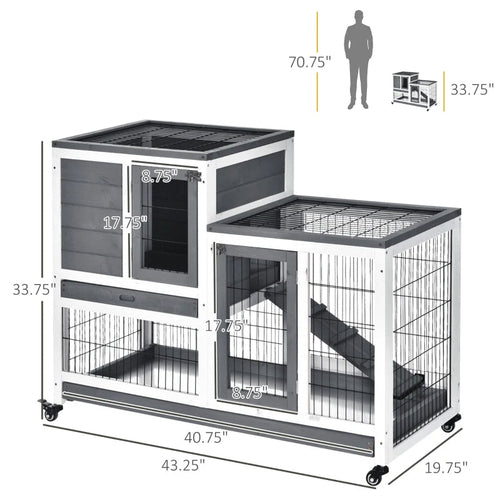 Wooden Rabbit Hutch Elevated Bunny Cage Indoor Small Animal Habitat