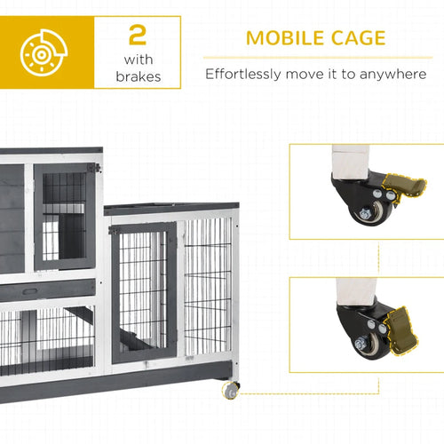 Wooden Rabbit Hutch Elevated Bunny Cage Indoor Small Animal Habitat