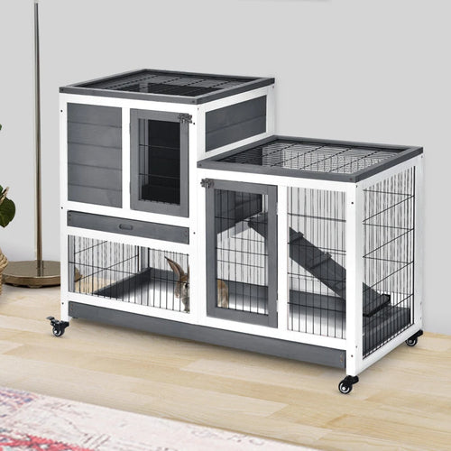 Wooden Rabbit Hutch Elevated Bunny Cage Indoor Small Animal Habitat