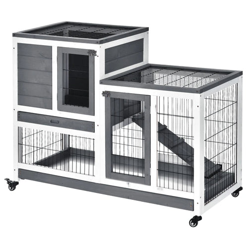 Wooden Rabbit Hutch Elevated Bunny Cage Indoor Small Animal Habitat