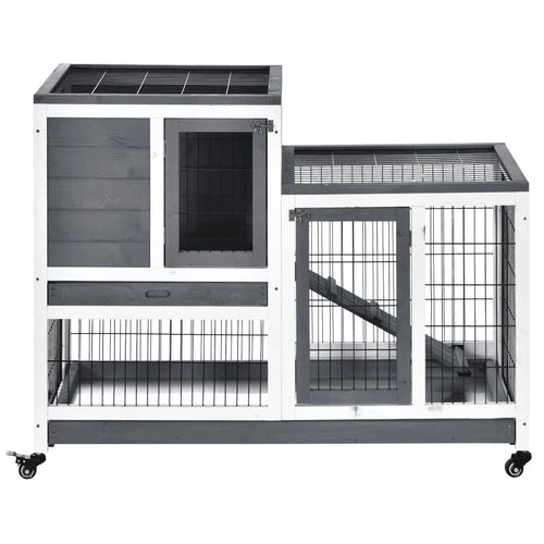Wooden Rabbit Hutch Elevated Bunny Cage Indoor Small Animal Habitat