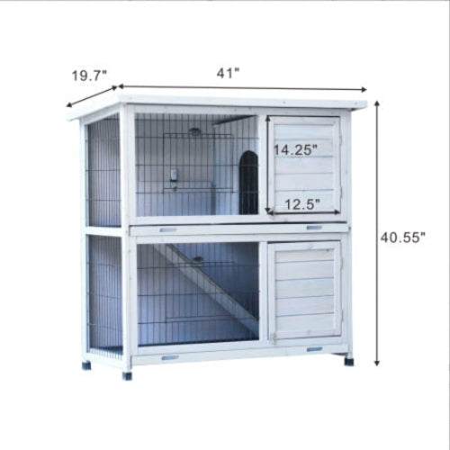 Rabbit Hutch Outdoor, 2-Story Rabbit Cage Indoor With Run, Bunny Cage